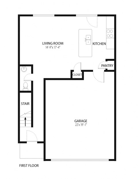 Floor plan for 2 beds, 2.5 baths, 1390 sqft